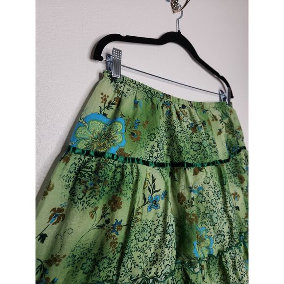 Vintage Joe Benbasset XL Mini Skirt Green Tiered Floral Flowers Fairy Whimsy - Picture 3 of 5